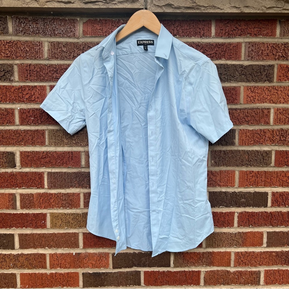 Express Sky Blue Collared Button Down Short Sleev… - image 1